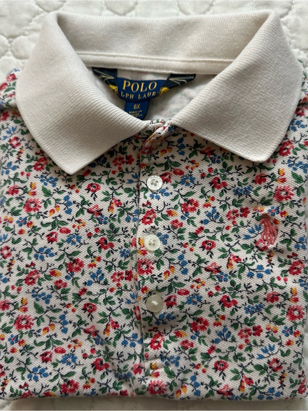 Girls POLO Ralph Lauren polo SHIRT top Flowers  Size 6X Pink Pony Embroidery